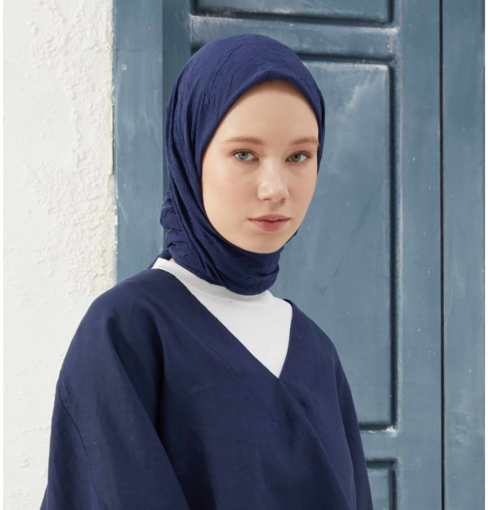 Modefa Navy Blue Bamboo Viscose Square Summer Hijab - Navy Blue