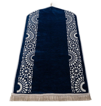 Modefa Navy Chenille Foam Prayer Rug - Mustaqim Navy