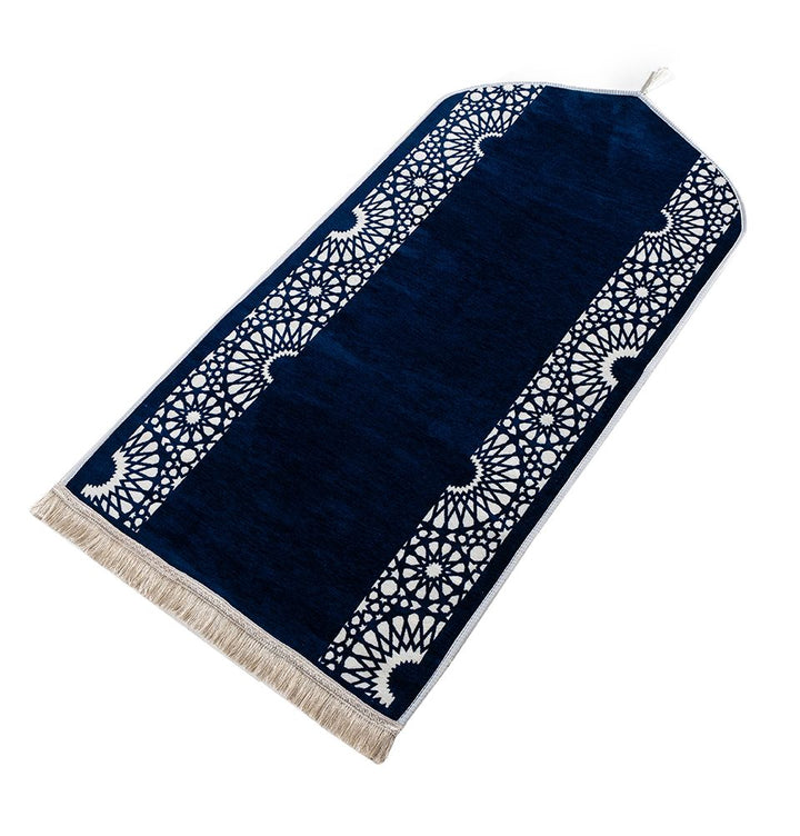 Chenille Foam Islamic Prayer Rug - Mustaqim Navy