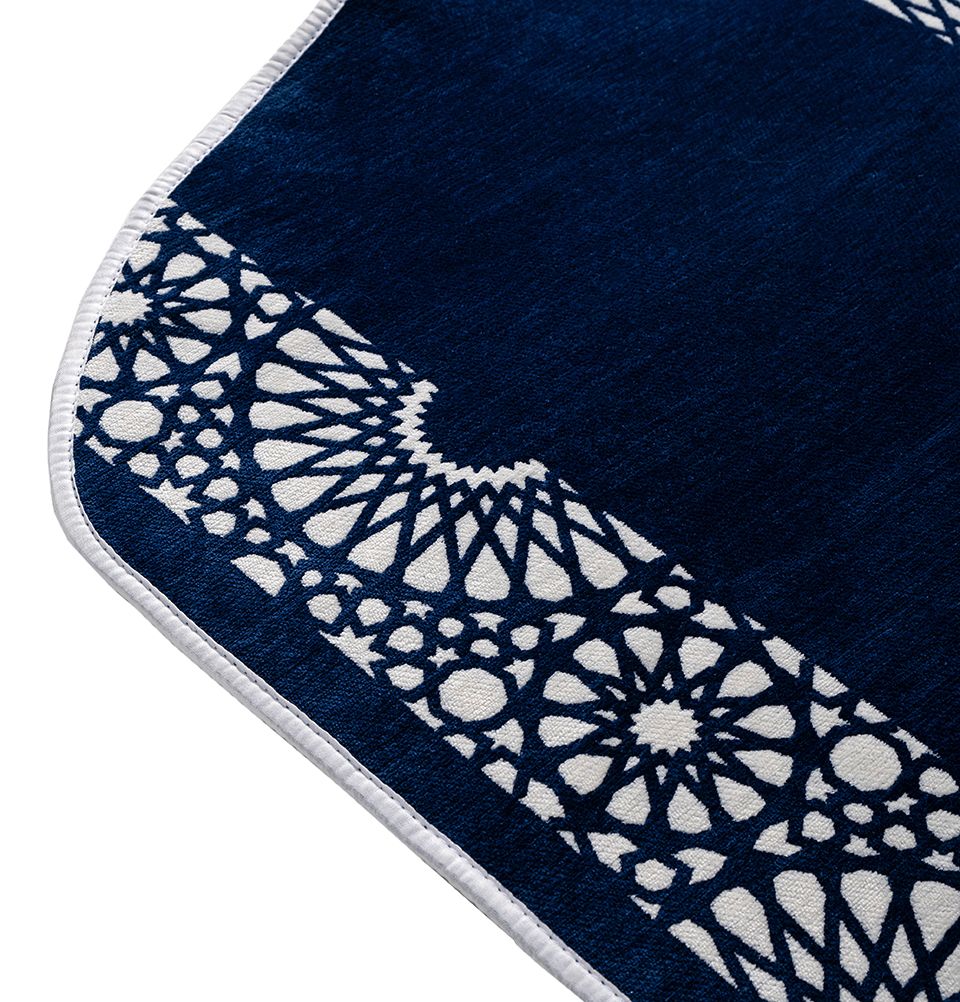 Modefa Navy Chenille Foam Prayer Rug - Mustaqim Navy