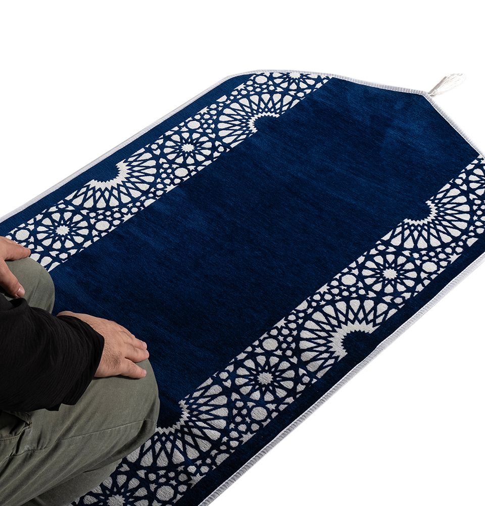 Modefa Navy Chenille Foam Prayer Rug - Mustaqim Navy