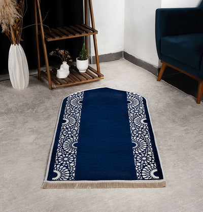 Modefa Navy Chenille Foam Prayer Rug - Mustaqim Navy