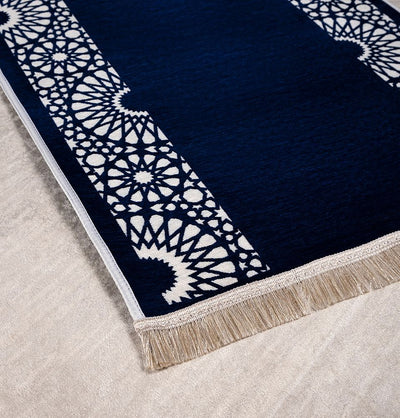 Modefa Navy Chenille Foam Prayer Rug - Mustaqim Navy