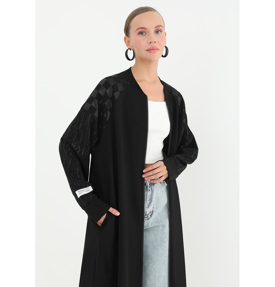 Modefa Outerwear Modern Muslim Women's Long Lightweight Bomber Cardigan - 15162 Black