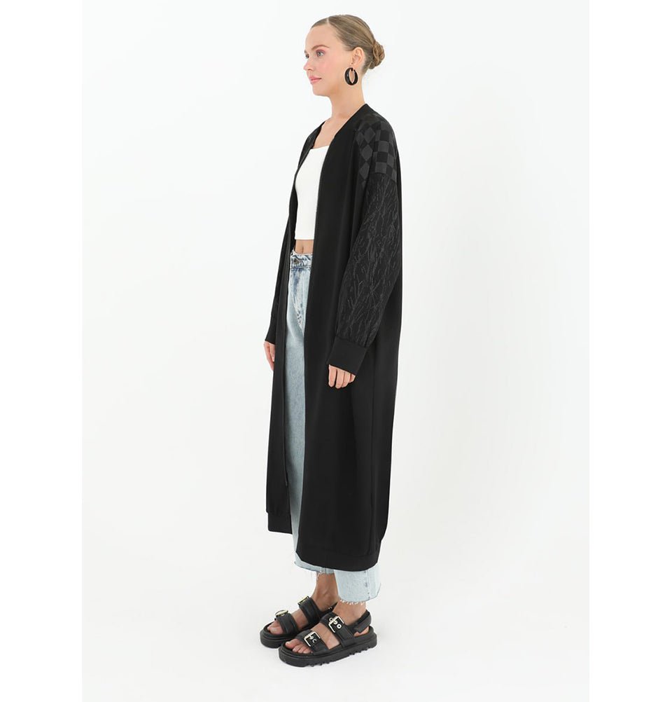 Modefa Outerwear Modern Muslim Women's Long Lightweight Bomber Cardigan - 15162 Black