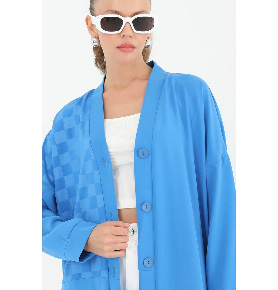 Modefa Outerwear Modern Muslim Women's Long Lightweight Button Up Cardigan - 15161 Blue