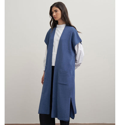 Modern Muslim Women's Pocketed Long Knit Vest - 90016 Indigo