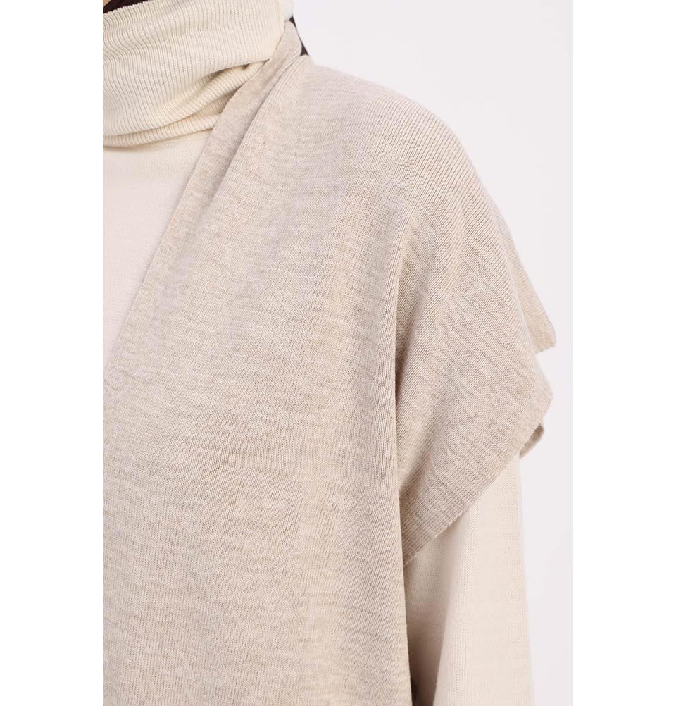 Modern Muslim Women's Pocketed Long Knit Vest - 90016 Stone Beige