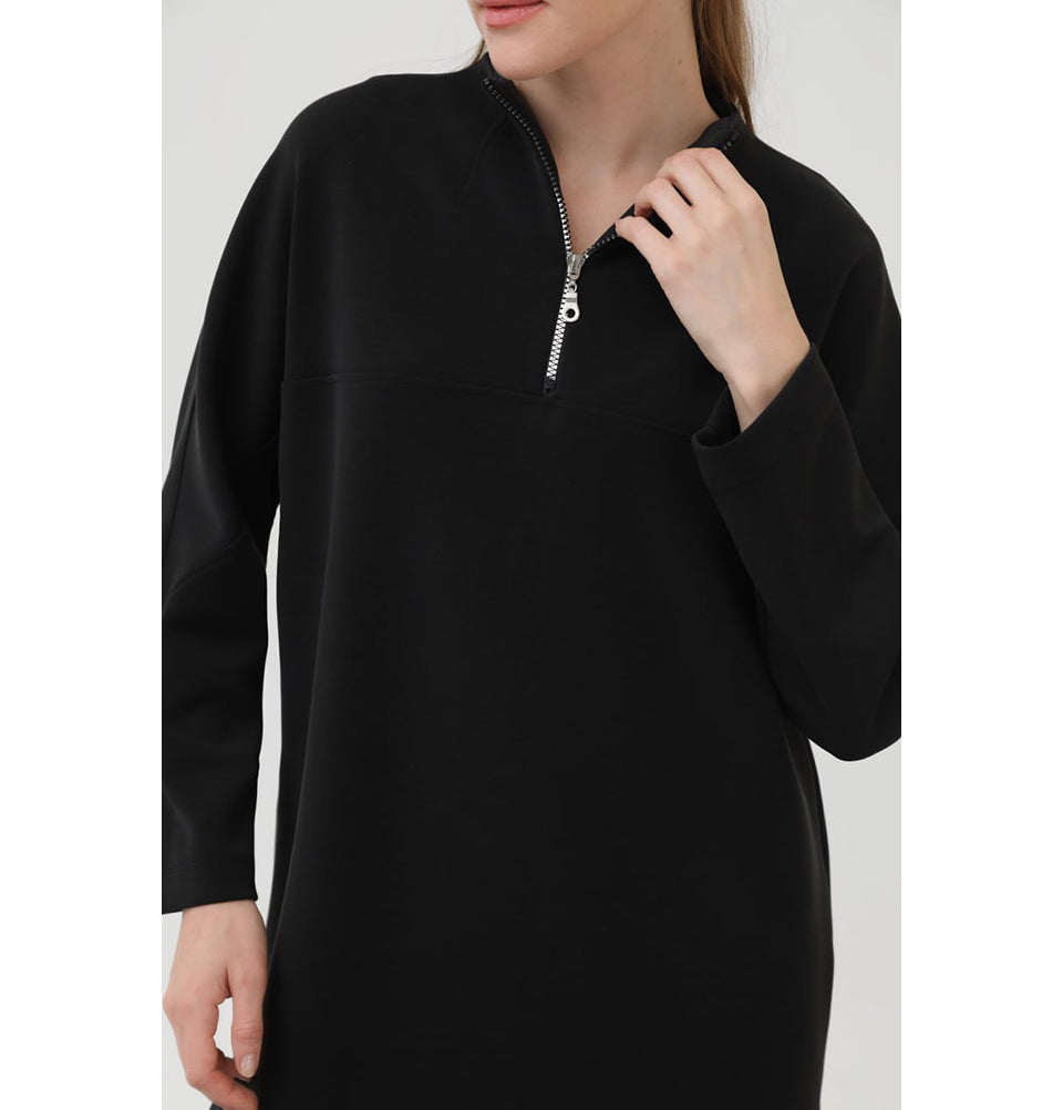 Modest Muslim Women's 1/4 Zip Pullover - 10611 Black