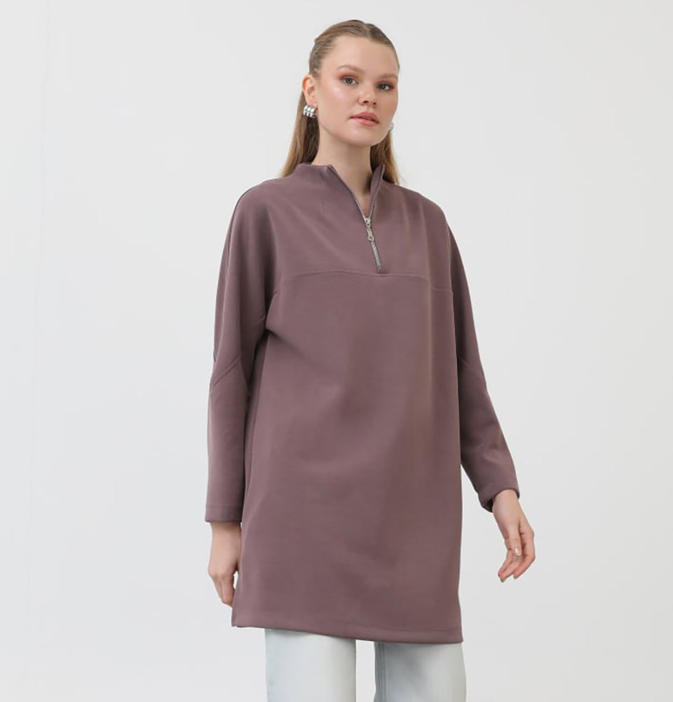 Modest Muslim Women's 1/4 Zip Pullover - 10611 Rose