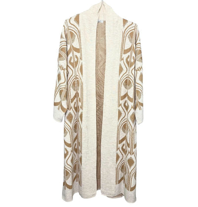 Modefa Outerwear Modest Muslim Women’s Abstract Turkish Tulip Long Knitted Cardigan - Beige & Creme