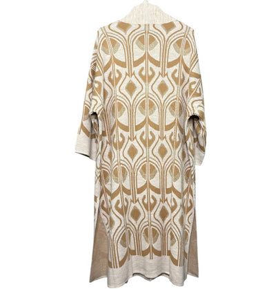 Modefa Outerwear Modest Muslim Women’s Abstract Turkish Tulip Long Knitted Cardigan - Beige & Creme