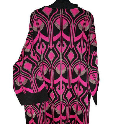 Modefa Outerwear Modest Muslim Women’s Abstract Turkish Tulip Long Knitted Cardigan - Black & Pink