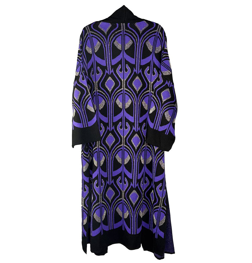 Modefa Outerwear Modest Muslim Women’s Abstract Turkish Tulip Long Knitted Cardigan - Black & Purple