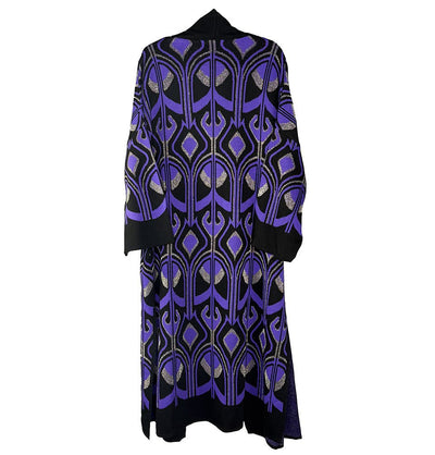 Modefa Outerwear Modest Muslim Women’s Abstract Turkish Tulip Long Knitted Cardigan - Black & Purple