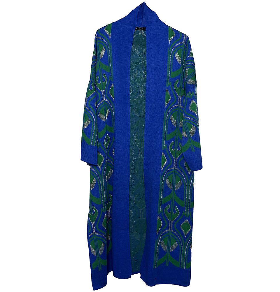 Modefa Outerwear Modest Muslim Women’s Abstract Turkish Tulip Long Knitted Cardigan - Blue & Green