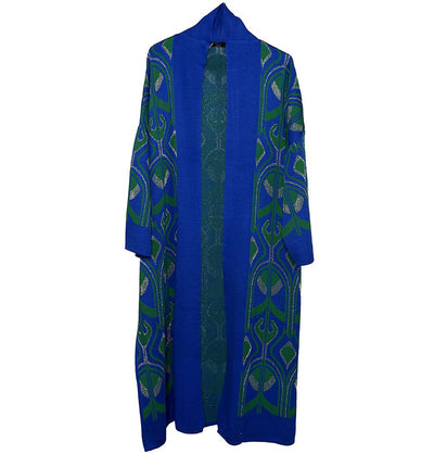 Modefa Outerwear Modest Muslim Women’s Abstract Turkish Tulip Long Knitted Cardigan - Blue & Green