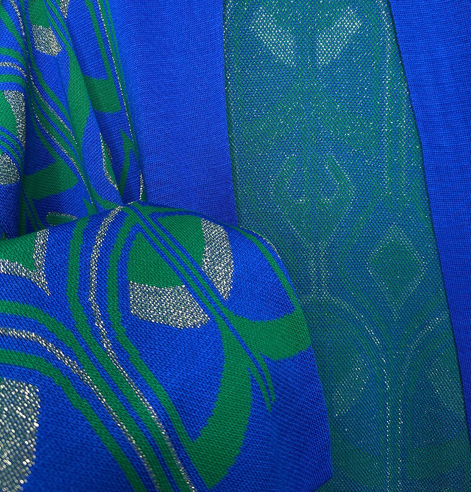 Modefa Outerwear Modest Muslim Women’s Abstract Turkish Tulip Long Knitted Cardigan - Blue & Green