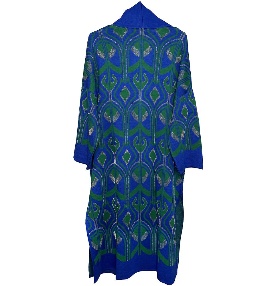 Modefa Outerwear Modest Muslim Women’s Abstract Turkish Tulip Long Knitted Cardigan - Blue & Green