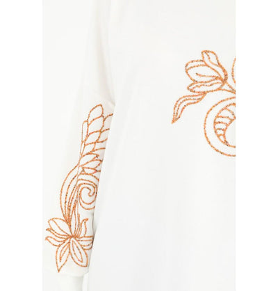 Modefa Outerwear Modest Muslim Women's Beaded Floral Sweatshirt - 10449 White