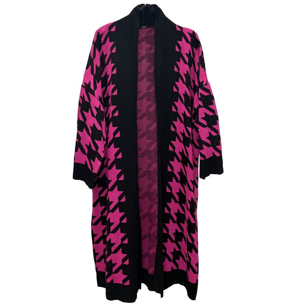 Modefa Outerwear Modest Muslim Women’s Chevron Long Knitted Cardigan - Black and Pink
