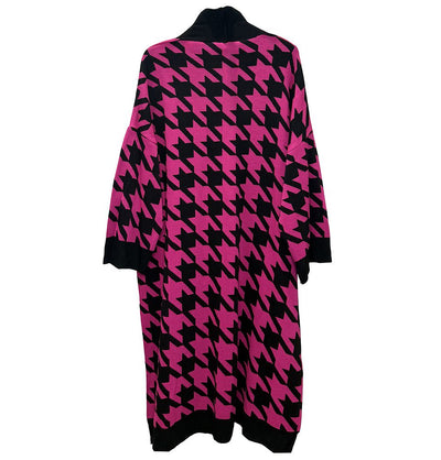 Modefa Outerwear Modest Muslim Women’s Chevron Long Knitted Cardigan - Black and Pink