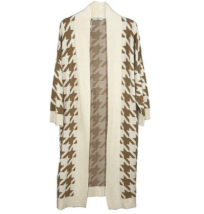 Modefa Outerwear Modest Muslim Women’s Classic Chevron Long Knitted Cardigan - Brown & Beige