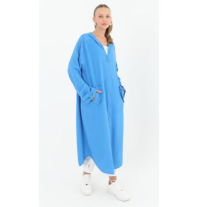 Modefa Outerwear Modest Muslim Women's Hooded Zip-up - 15163 Blue