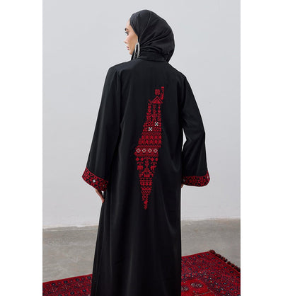 Modefa Outerwear Modest Muslim Women's Long Cardigan with Filisteen Tatreez - Black