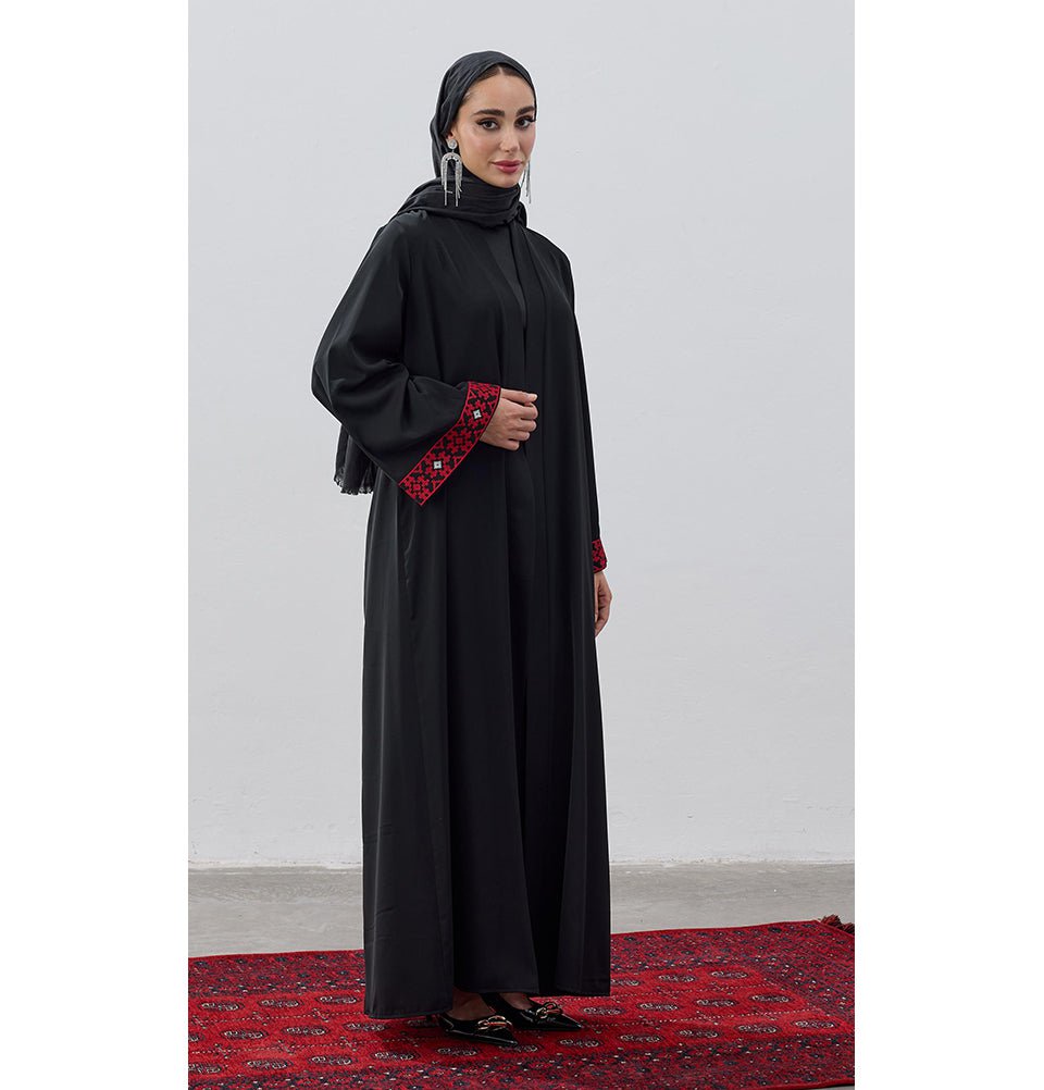 Modefa Outerwear Modest Muslim Women's Long Cardigan with Filisteen Tatreez - Black