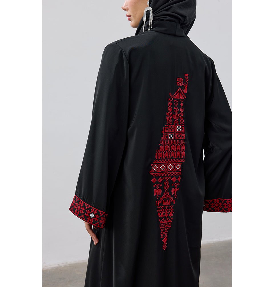 Modefa Outerwear Modest Muslim Women's Long Cardigan with Filisteen Tatreez - Black