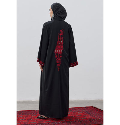 Modefa Outerwear Modest Muslim Women's Long Cardigan with Filisteen Tatreez - Black