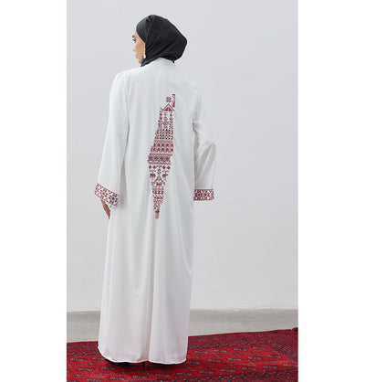 Modefa Outerwear Modest Muslim Women's Long Cardigan with Filisteen Tatreez - White