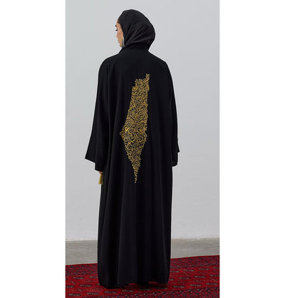 Modefa Outerwear Modest Muslim Women's Long Cardigan with Golden Cities of Filisteen - Black