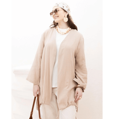 Modefa Outerwear Modest Muslim Women’s Muslin Cotton Cardigan - M85053 Beige