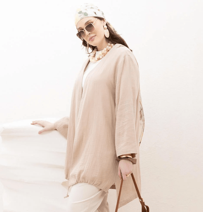 Modefa Outerwear Modest Muslim Women’s Muslin Cotton Cardigan - M85053 Beige