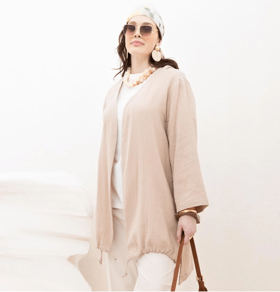 Modefa Outerwear Modest Muslim Women’s Muslin Cotton Cardigan - M85053 Beige