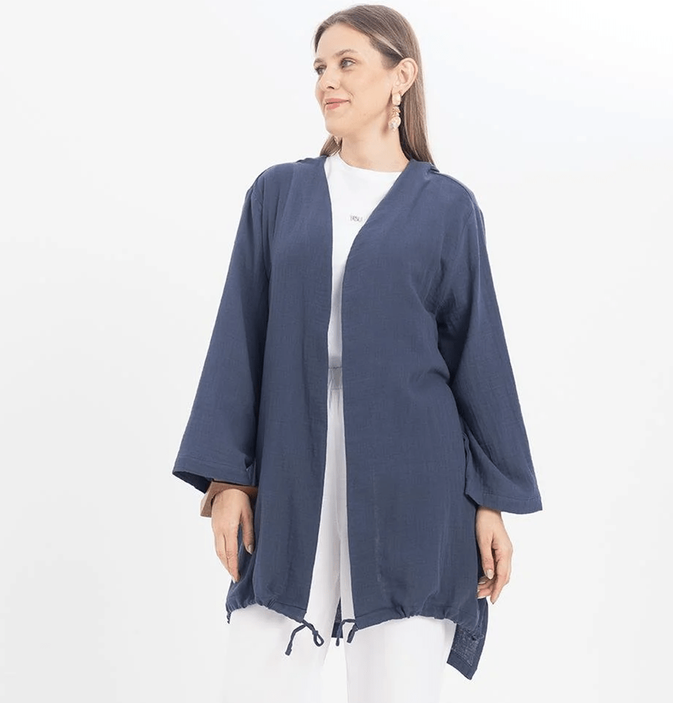 Modefa Outerwear Modest Muslim Women’s Muslin Cotton Cardigan - M85053 Indigo Blue