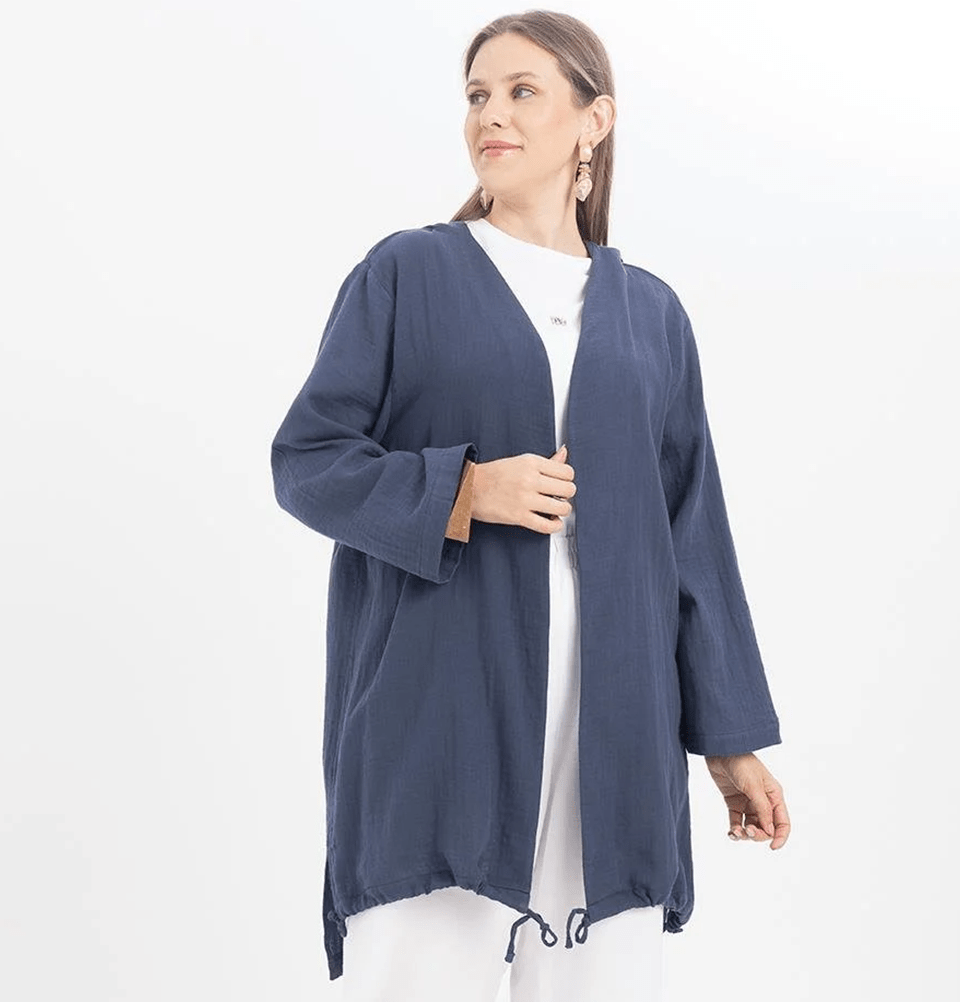 Modefa Outerwear Modest Muslim Women’s Muslin Cotton Cardigan - M85053 Indigo Blue