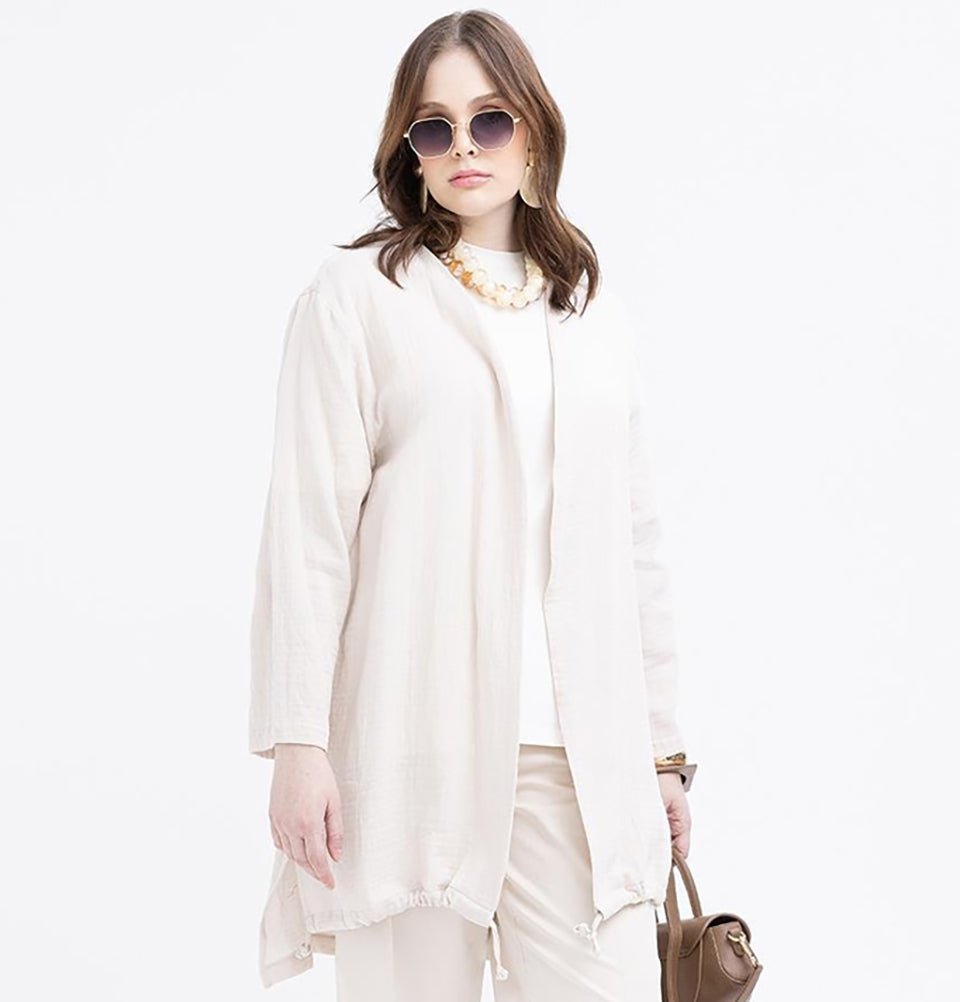 Modefa Outerwear Modest Muslim Women’s Muslin Cotton Cardigan - M85053 Stone Beige