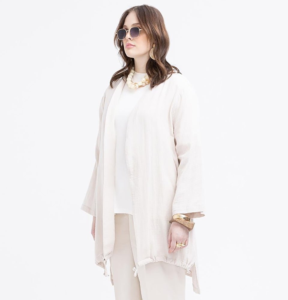 Modefa Outerwear Modest Muslim Women’s Muslin Cotton Cardigan - M85053 Stone Beige