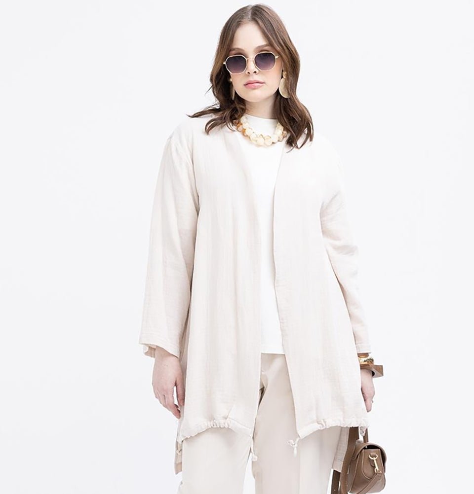 Modefa Outerwear Modest Muslim Women’s Muslin Cotton Cardigan - M85053 Stone Beige