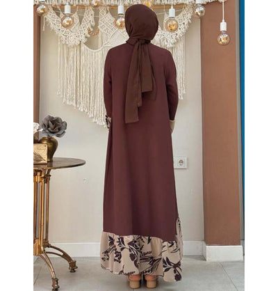 Modefa Outerwear Modest Muslim Women’s Open Front Abaya with Ruffle Trim - 7908 Choco Medley