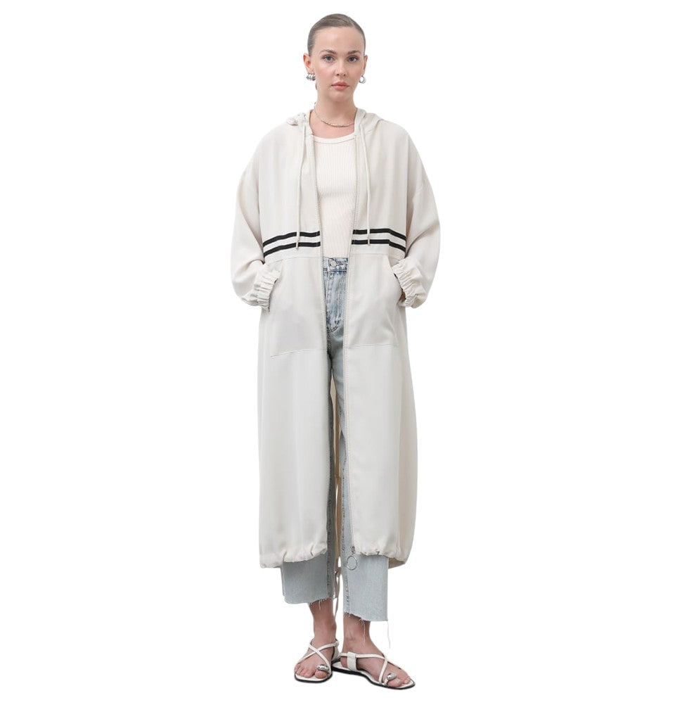 Modefa Outerwear Muslim Women's Longline Zip Hoodie Lightweight Jacket - 15199 Light Beige