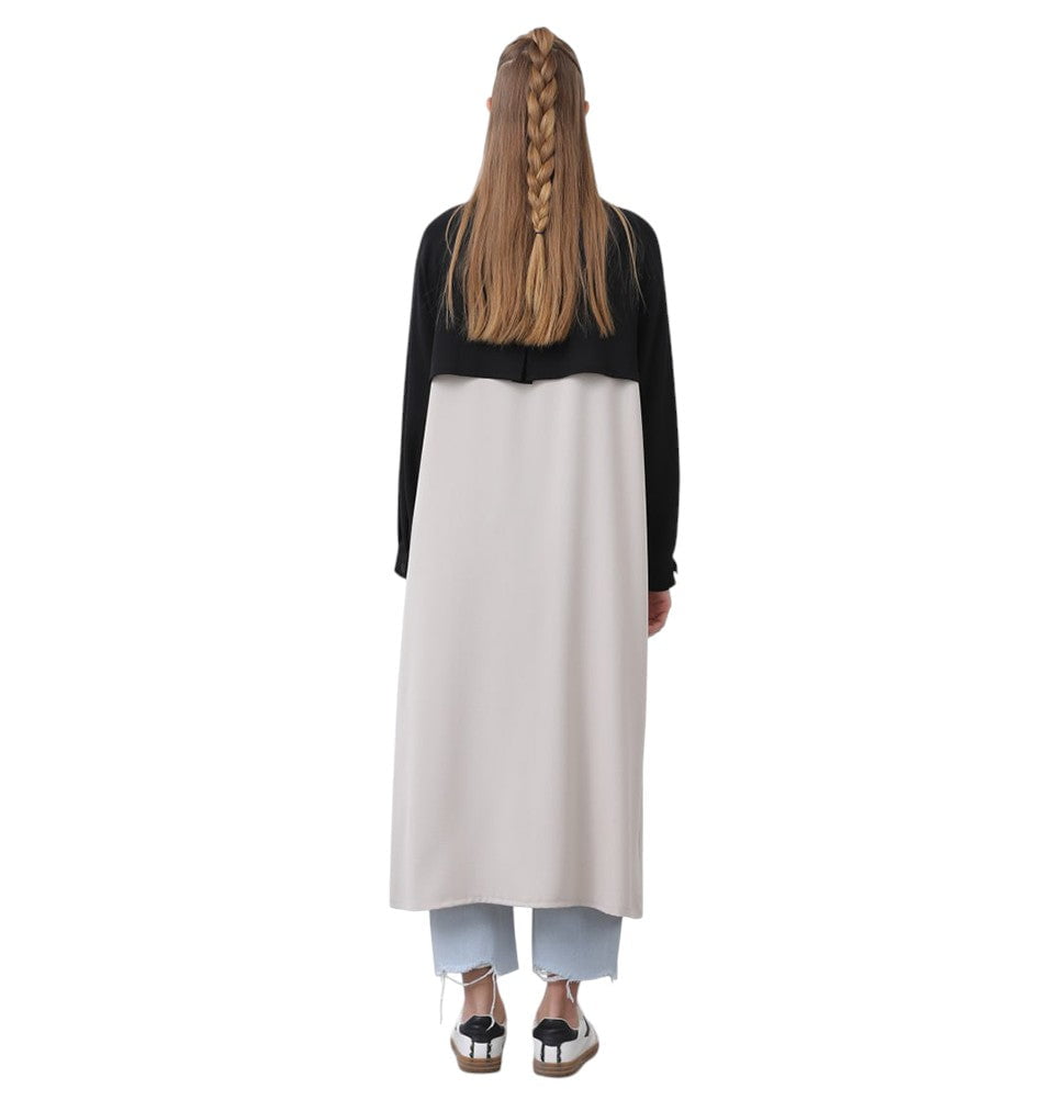 Modefa Outerwear Muslim Women's Two Tone Lightweight Zip-up Jacket - 15200 Beige