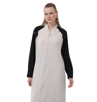 Modefa Outerwear Muslim Women's Two Tone Lightweight Zip-up Jacket - 15200 Beige