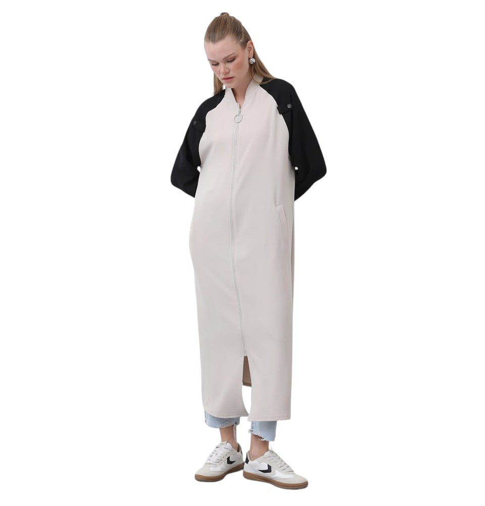 Modefa Outerwear Muslim Women's Two Tone Lightweight Zip-up Jacket - 15200 Beige