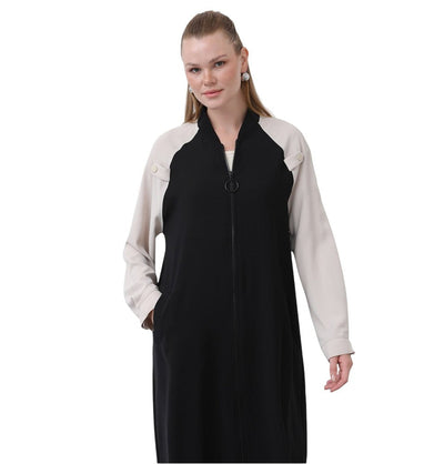 Modefa Outerwear Muslim Women's Two Tone Lightweight Zip-up Jacket - 15200 Black