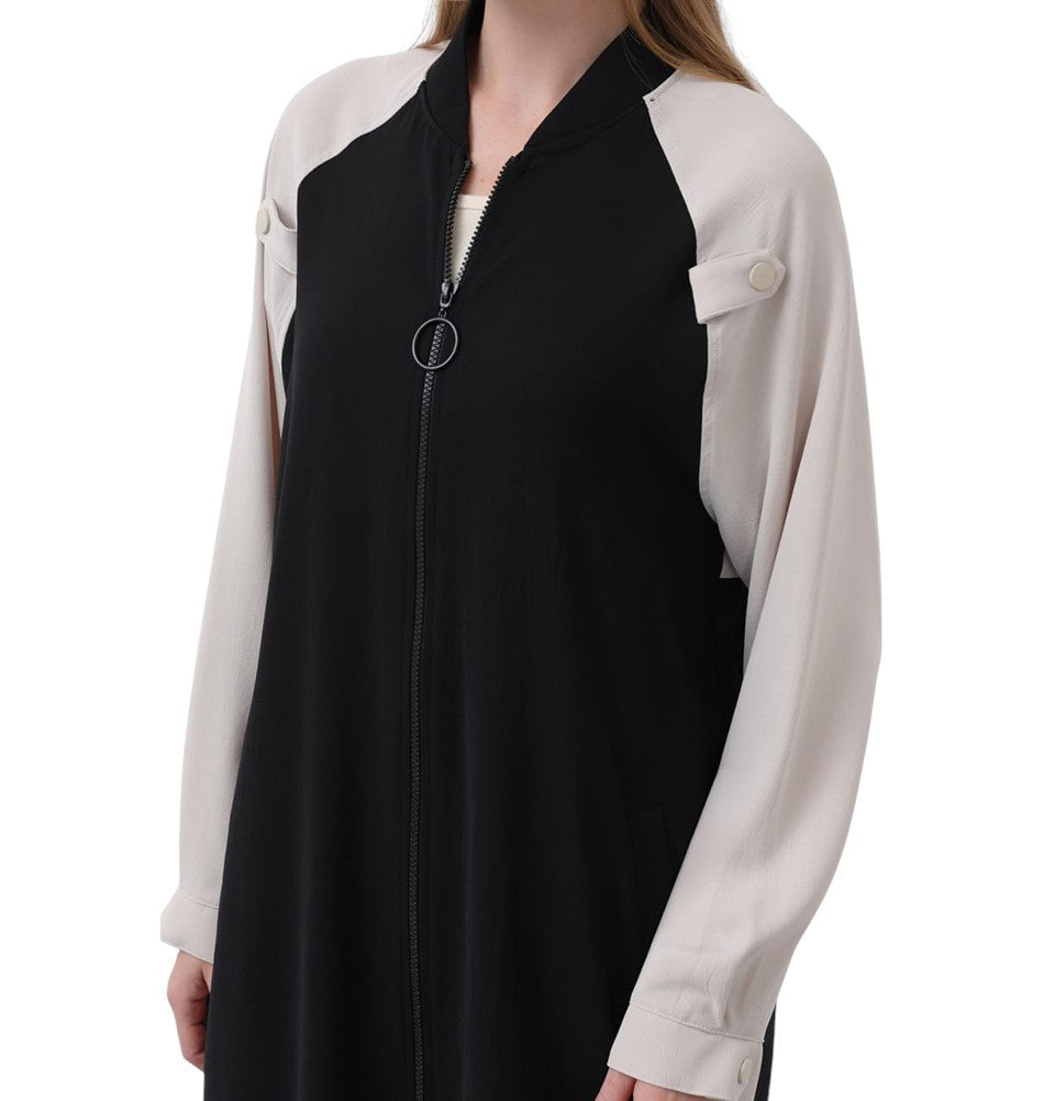 Modefa Outerwear Muslim Women's Two Tone Lightweight Zip-up Jacket - 15200 Black