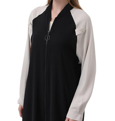 Modefa Outerwear Muslim Women's Two Tone Lightweight Zip-up Jacket - 15200 Black